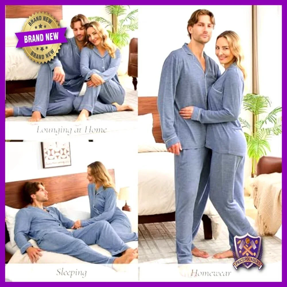 Large Long Sleeve Button Down Pajama Set Soft Polyester Spandex Loungewear